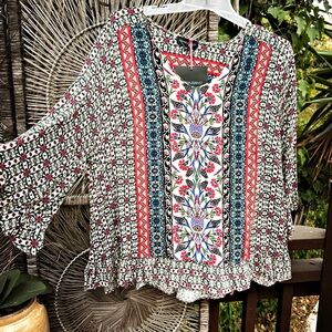 Blouse, ornate print, patchwork